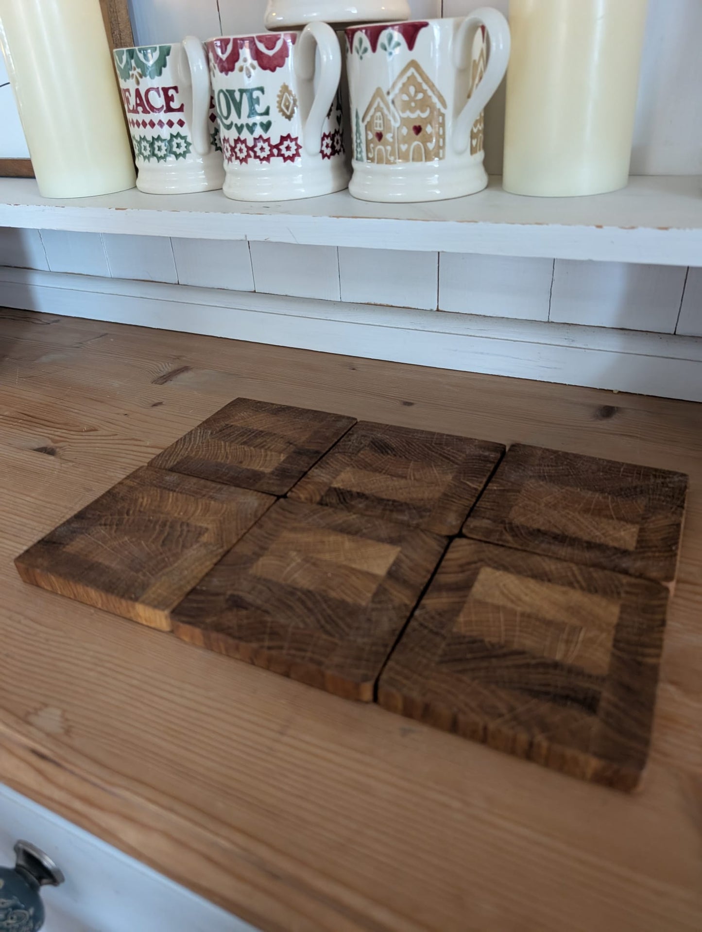 🪵 Wooden Coaster Set – Oak End Grain Checkerboard | Pack of 6