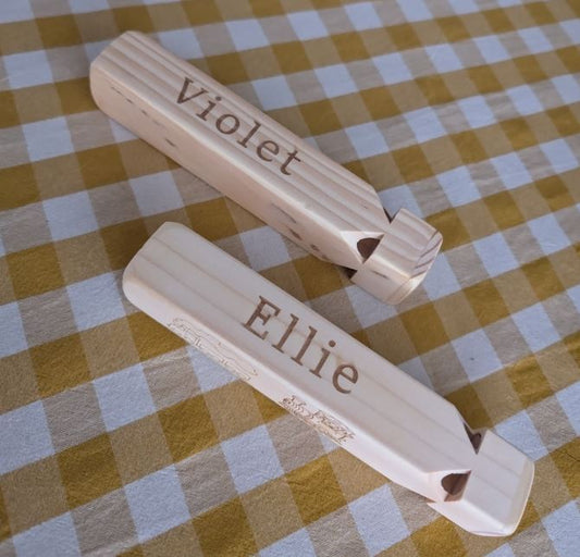 🚂 Personalised 4-Tone Wooden Train Whistle – Engraved Solid Wood Toy & Keepsake 🎶