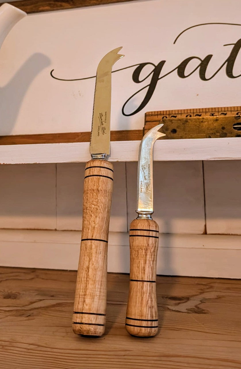 Hand-Turned Wooden Cheese Knife Set 🧀🪵🔪 - Choose Your Handle Wood 🌳
