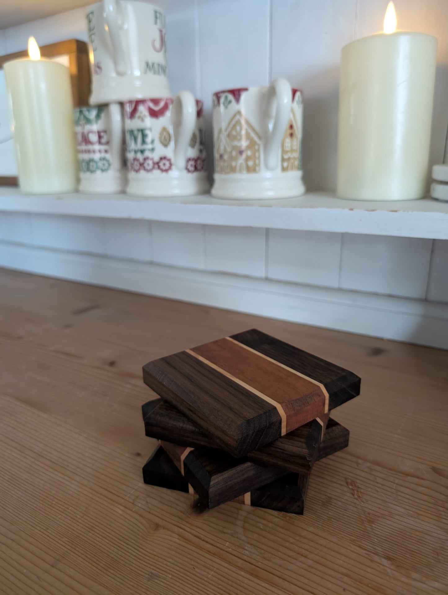 🪵 Wooden Coaster Set – Walnut, Cherry and Maple | Set of 4