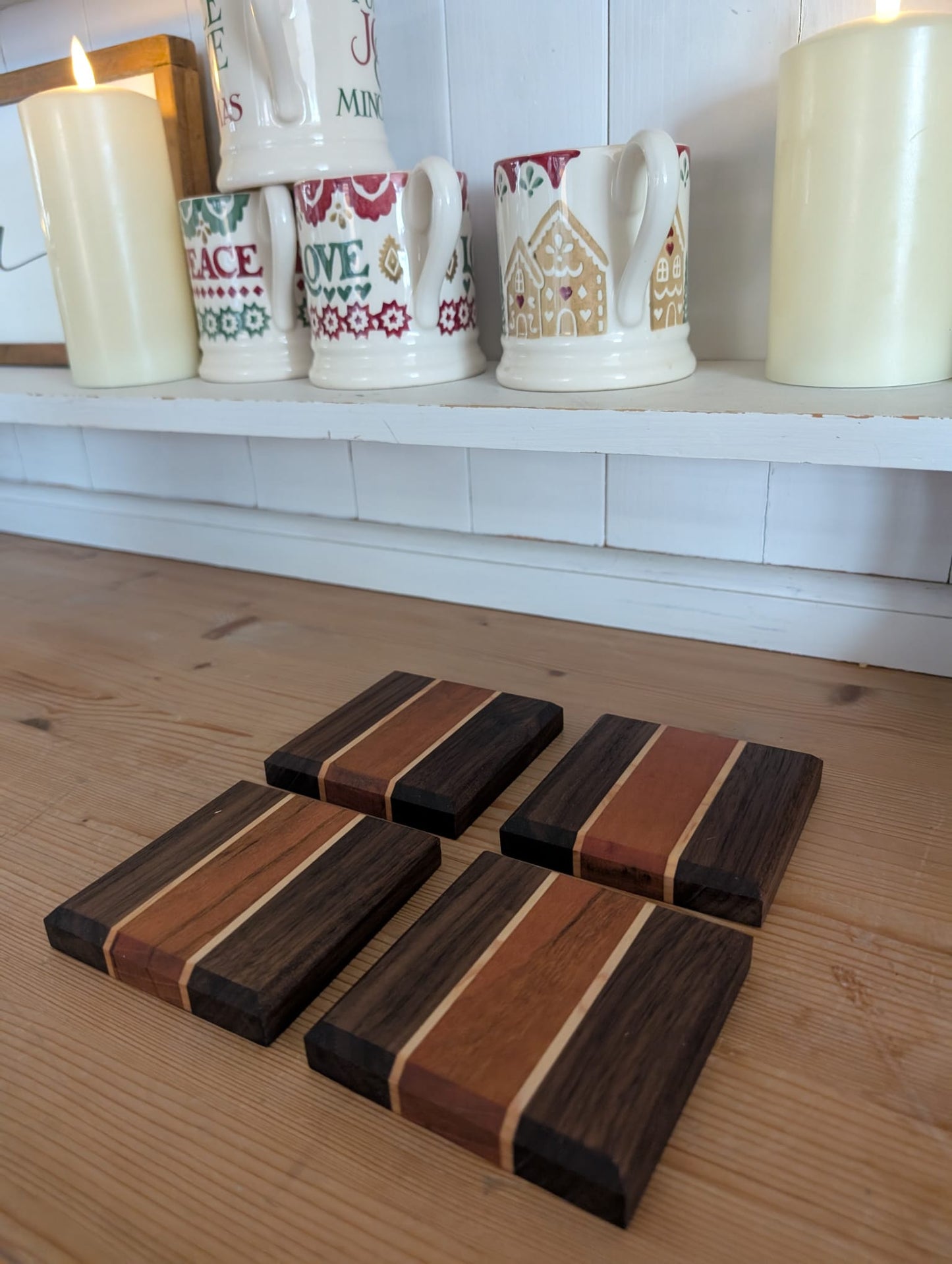 🪵 Wooden Coaster Set – Walnut, Cherry and Maple | Set of 4