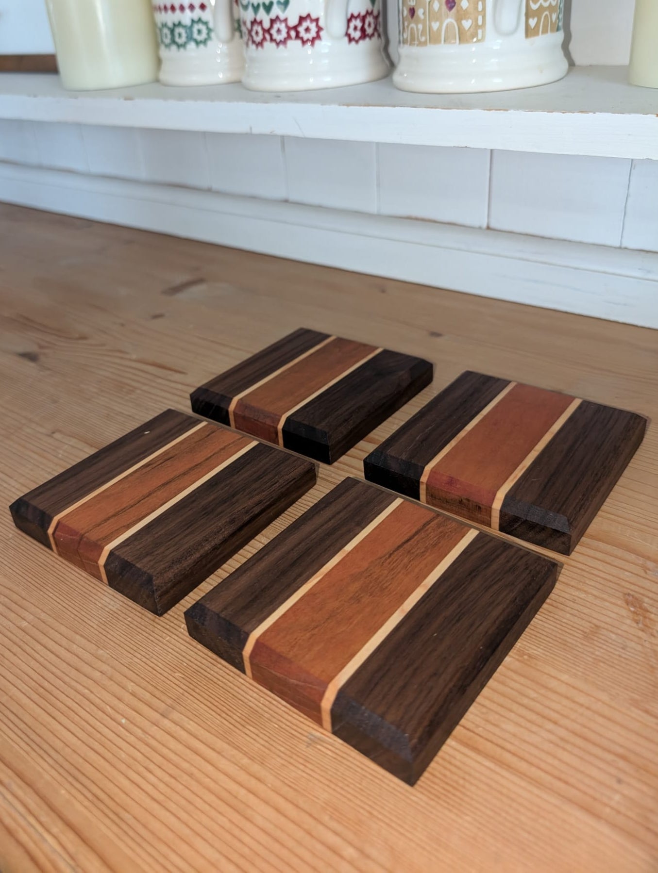 🪵 Wooden Coaster Set – Walnut, Cherry and Maple | Set of 4