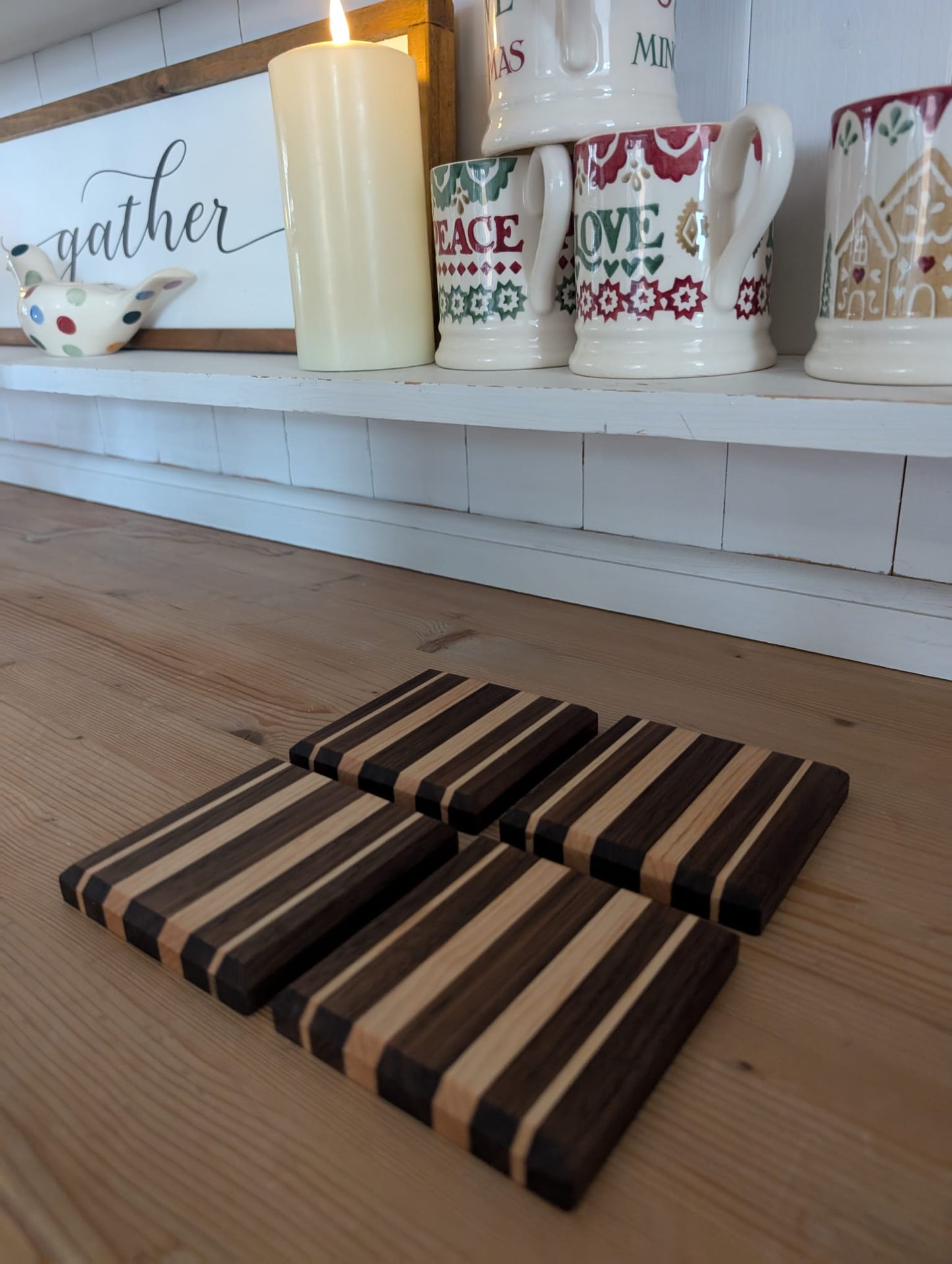 🪵 Wooden Coaster Set – Walnut and Maple | Set of 4