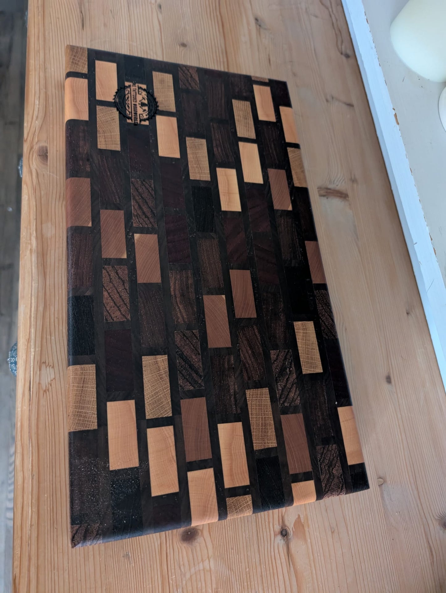 🪵 Handmade Exotic Species End Grain Chopping Board – Brick & Mortar Pattern