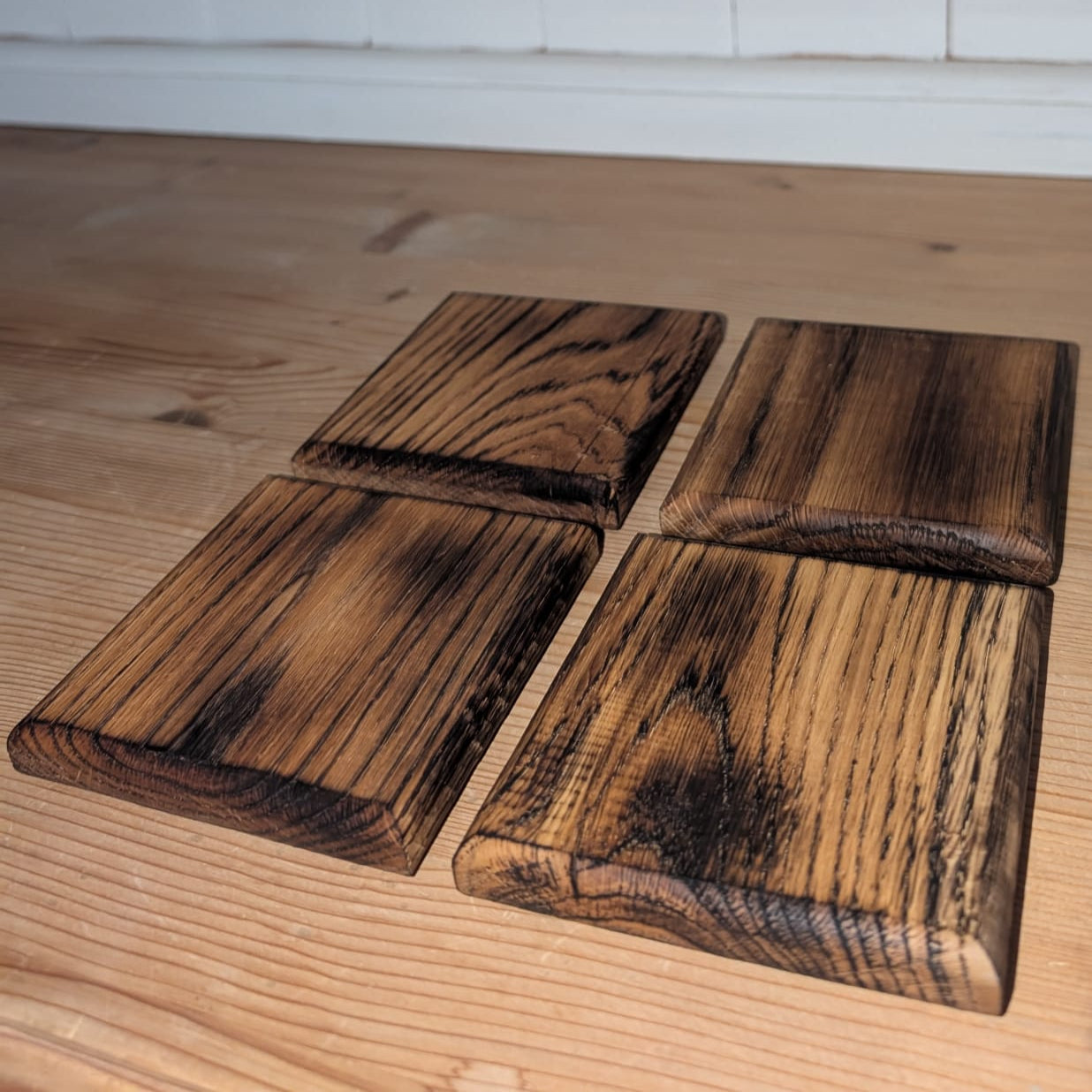 🔥 Wooden Coaster Set – Burnt Oak | Pack of 4