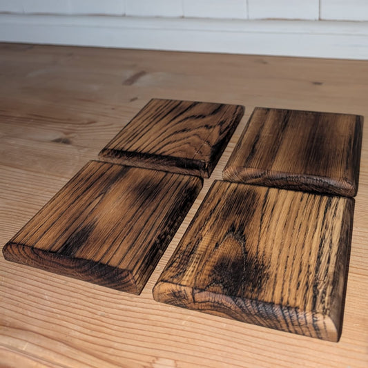 🔥 Wooden Coaster Set – Burnt Oak | Pack of 4