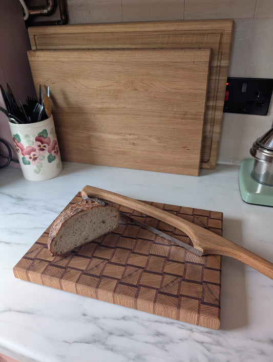 🪵 Handmade Ash & Sapele End Grain Chopping Board - Basket Weave Design