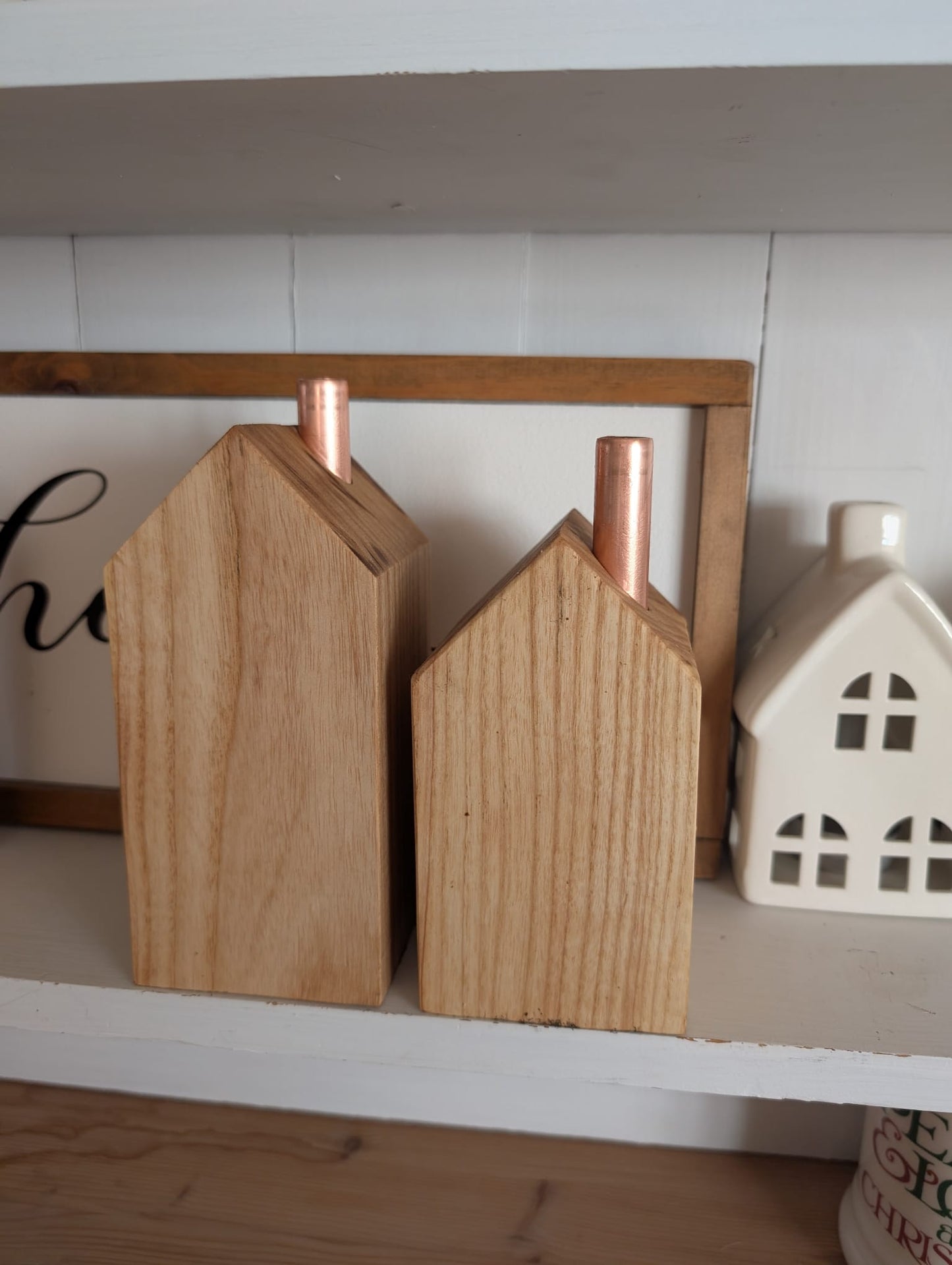 🏡 Handcrafted Wooden Incense Burner – House Shape with Copper Chimney